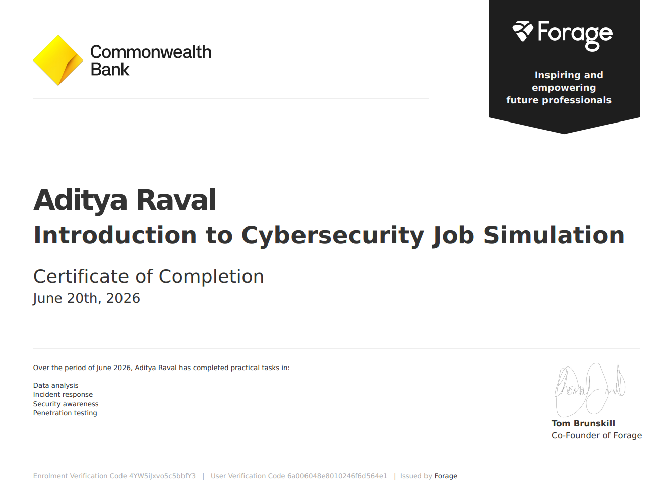 Introduction to Cybersecurity Job Simulation Certificate