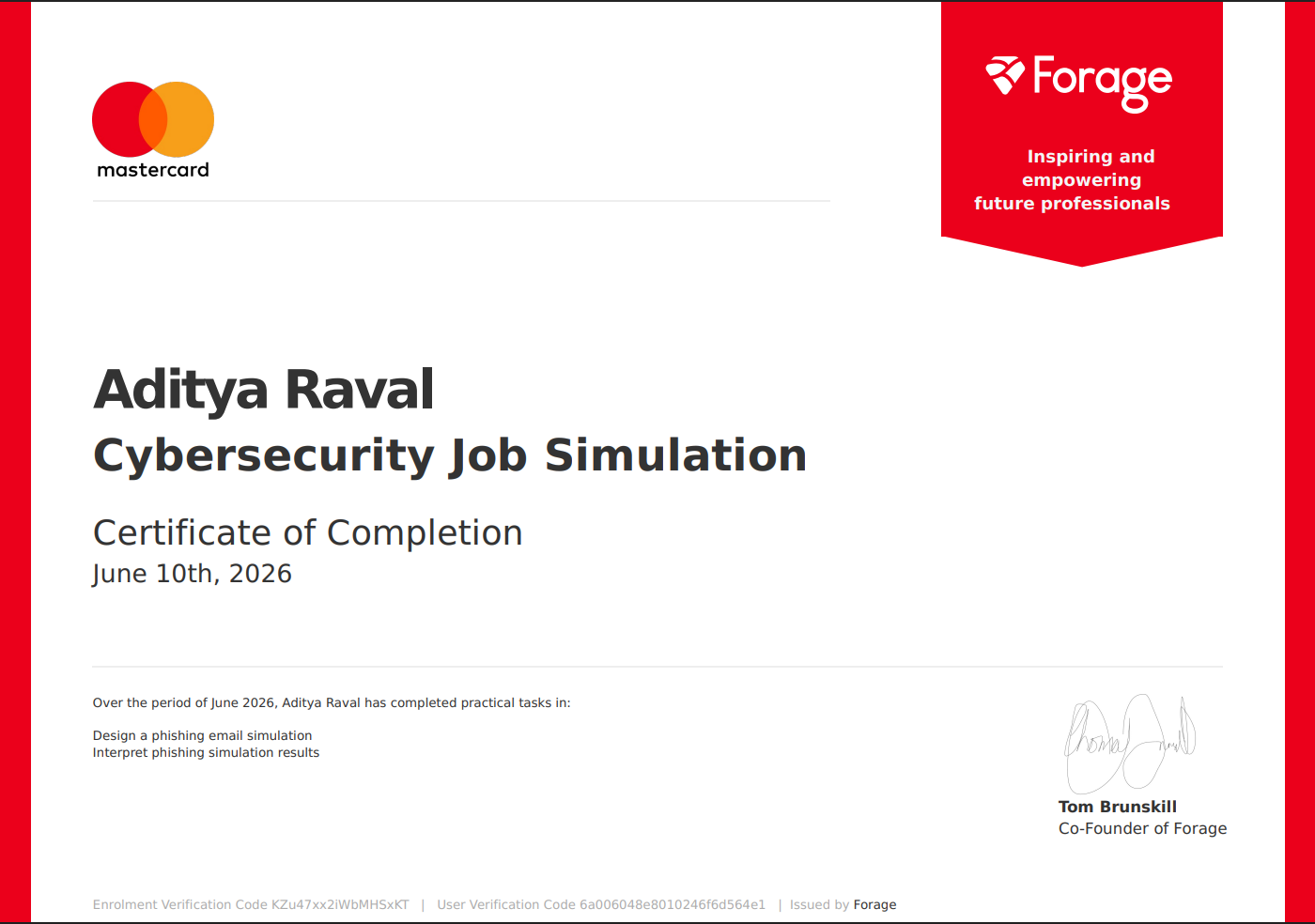 Mastercard Cybersecurity Job Simulation Certificate